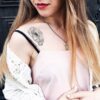 Переводная татуировка черный пион на плече