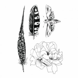 Временное тату набор перья цветы и мотыль