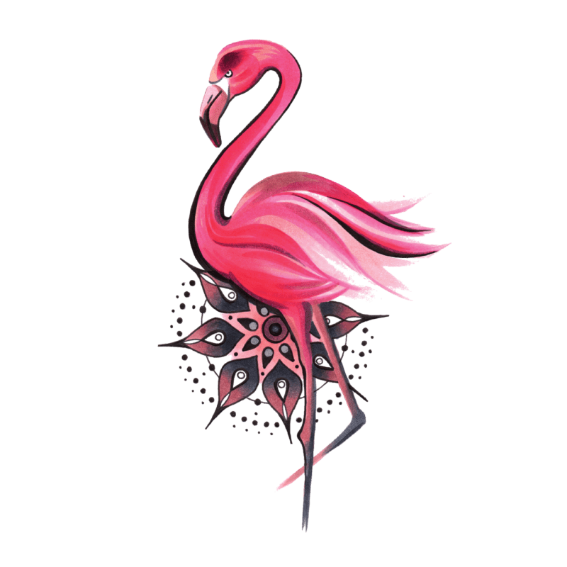 Временная тату фламинго и мандала