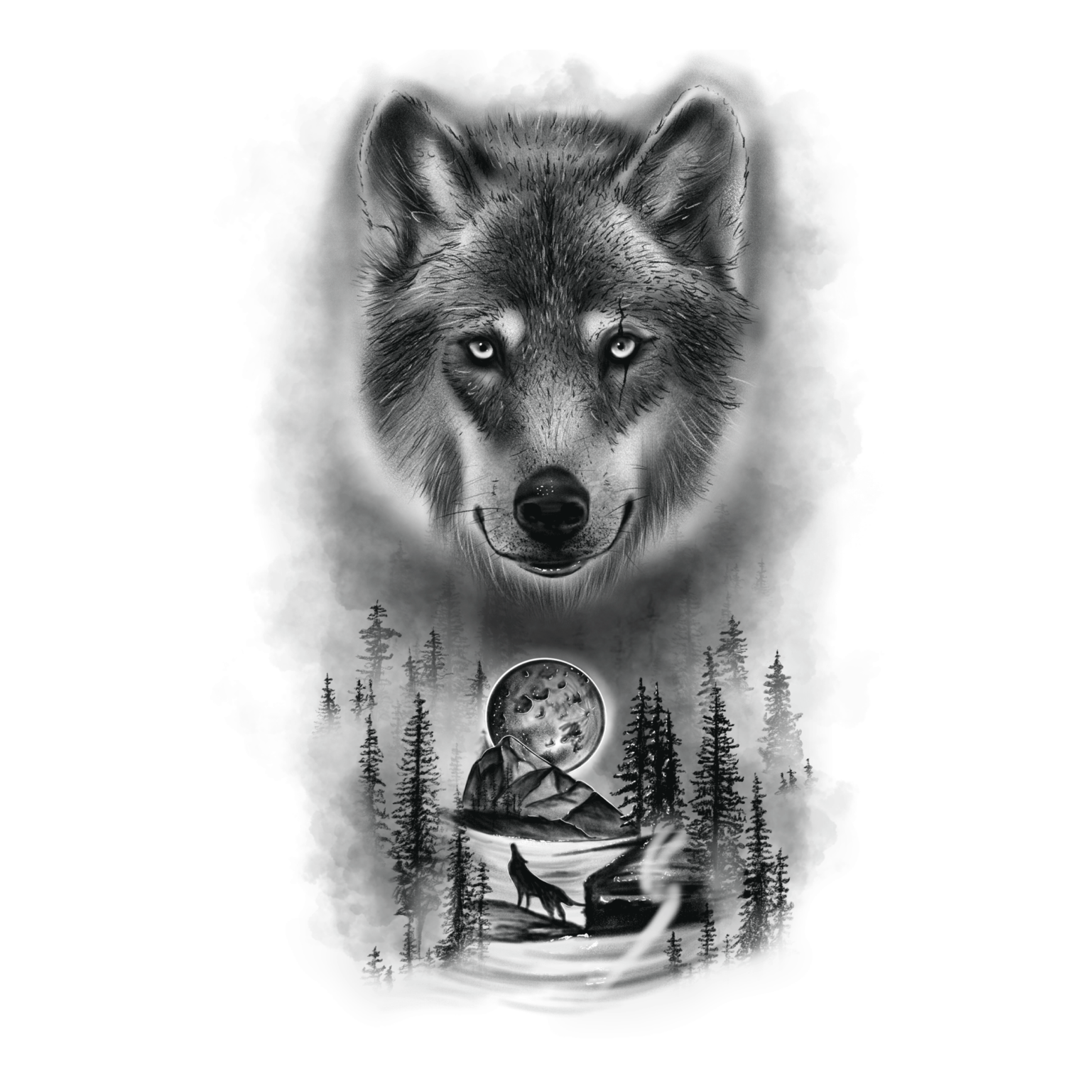 Temporary tattoos buy - "Night wolf" Black and white