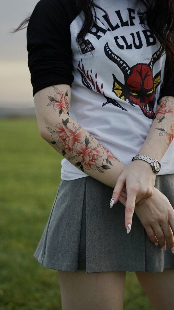 Temporary tattoo "Тату-рукав Рожеві піони"