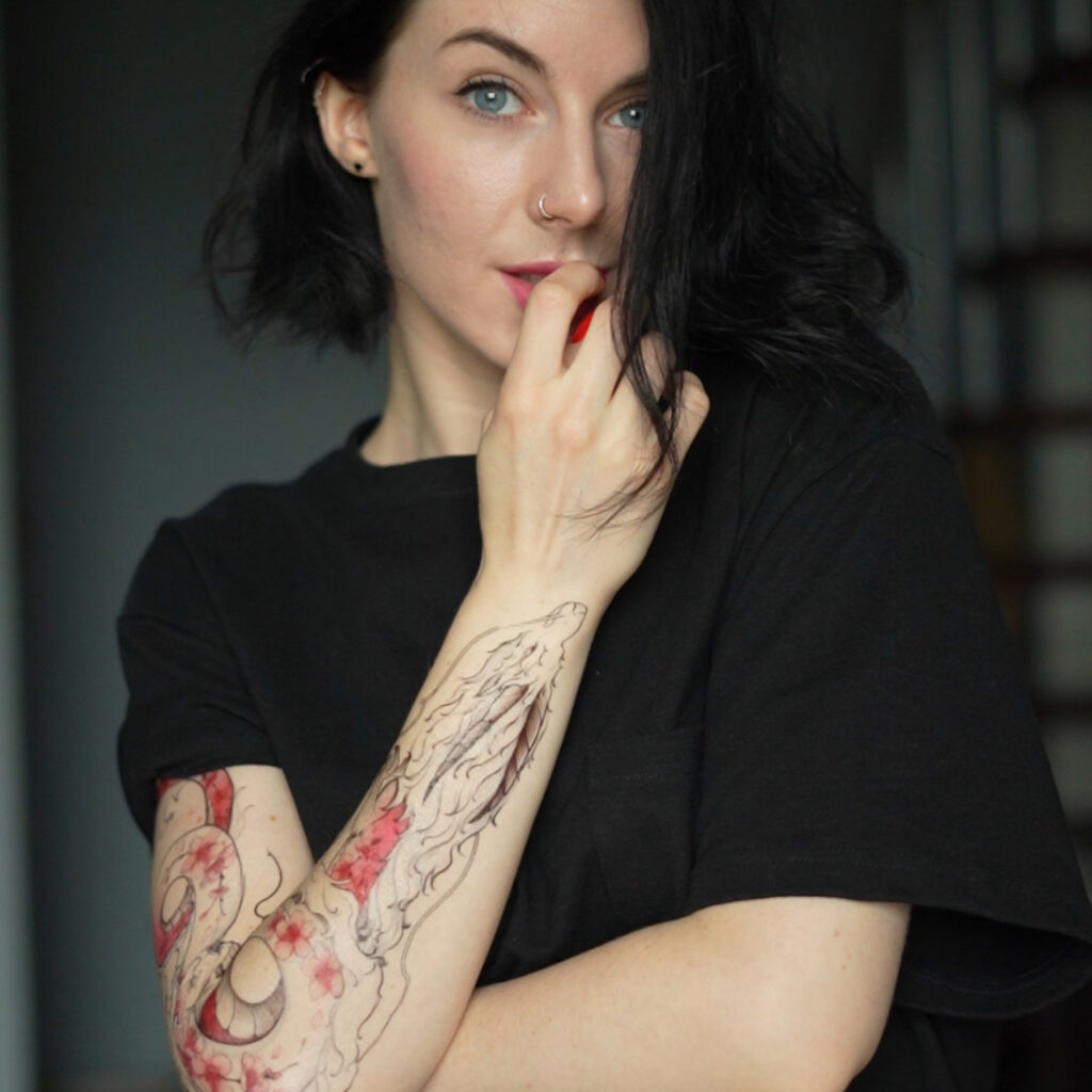 Temporary tattoo "Тату-рукав Рожевий дракон"