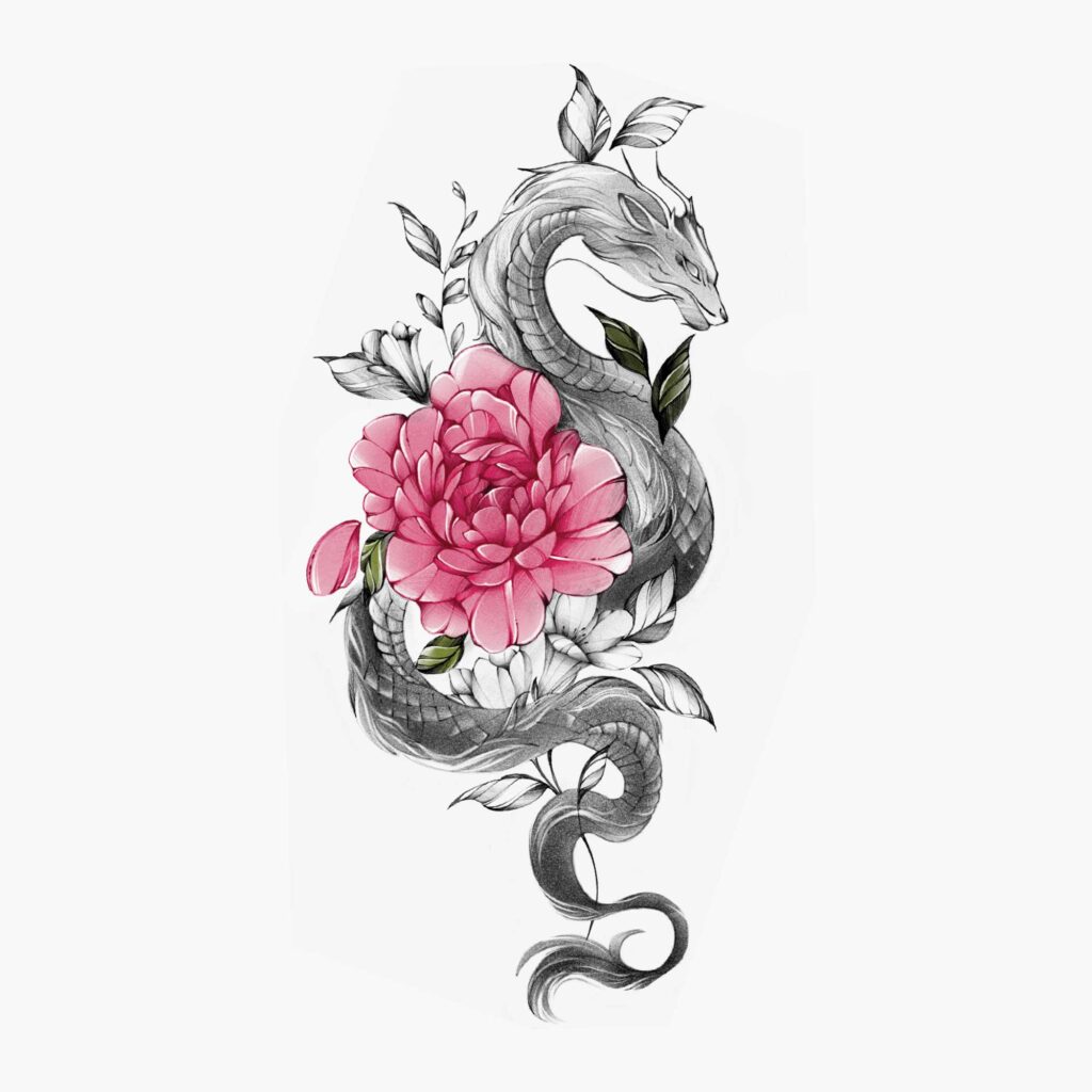 Temporary tattoo "Дракон та квітка"