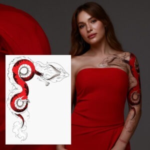 Temporary tattoo Red Big Dragon Tattoo Sleeve