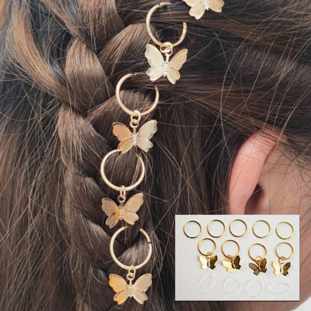 Hair rings "Small butterflies" (golden)