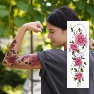 Temporary tattoo Tattoo sleeve Peonies with lines