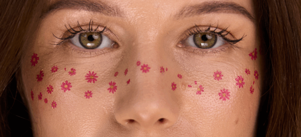 Temporary tattoo Freckles pink flowers